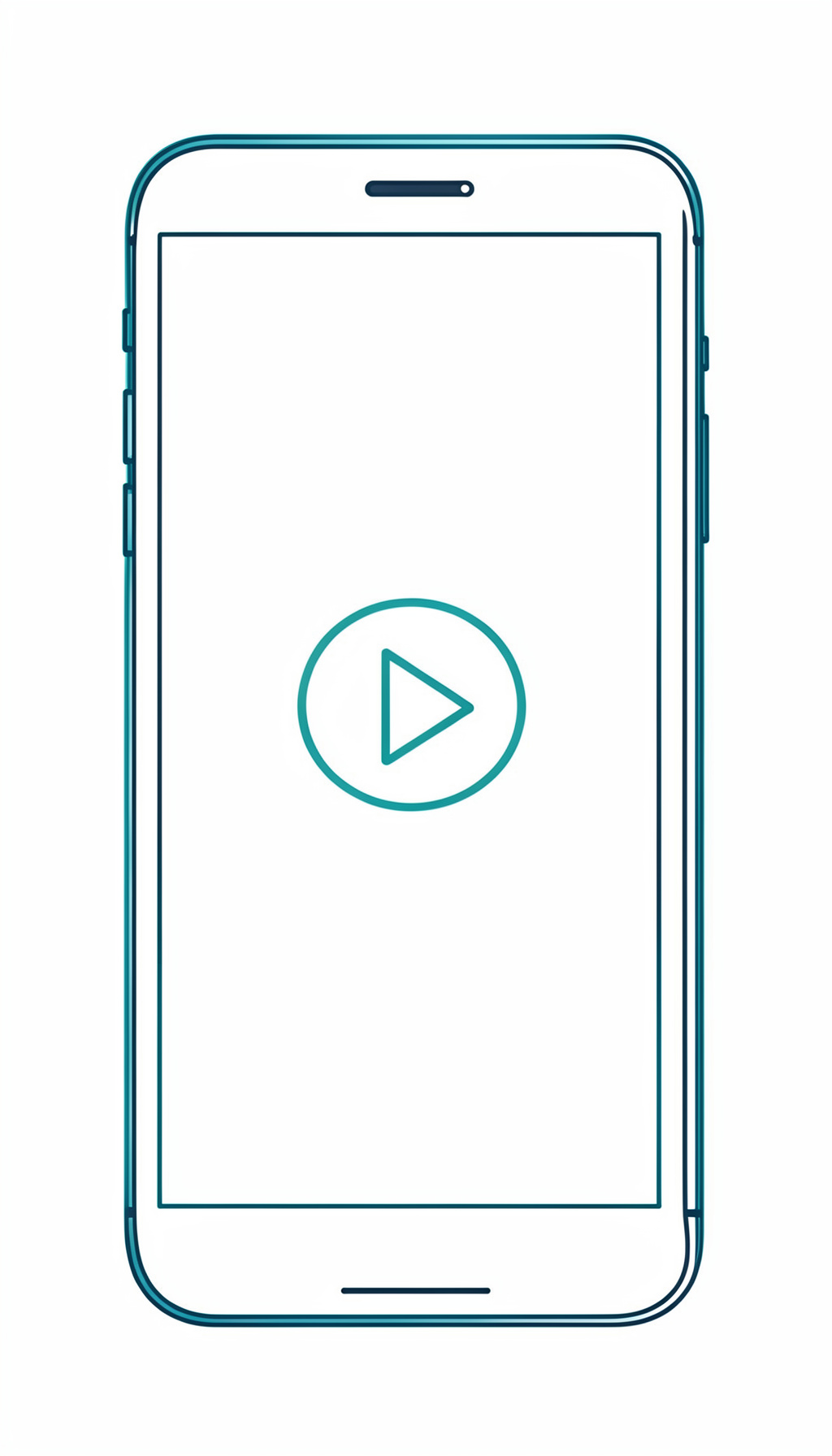Simple line drawing of a smartphone screen displaying a sports stream interface with a play button, in muted navy and teal tones